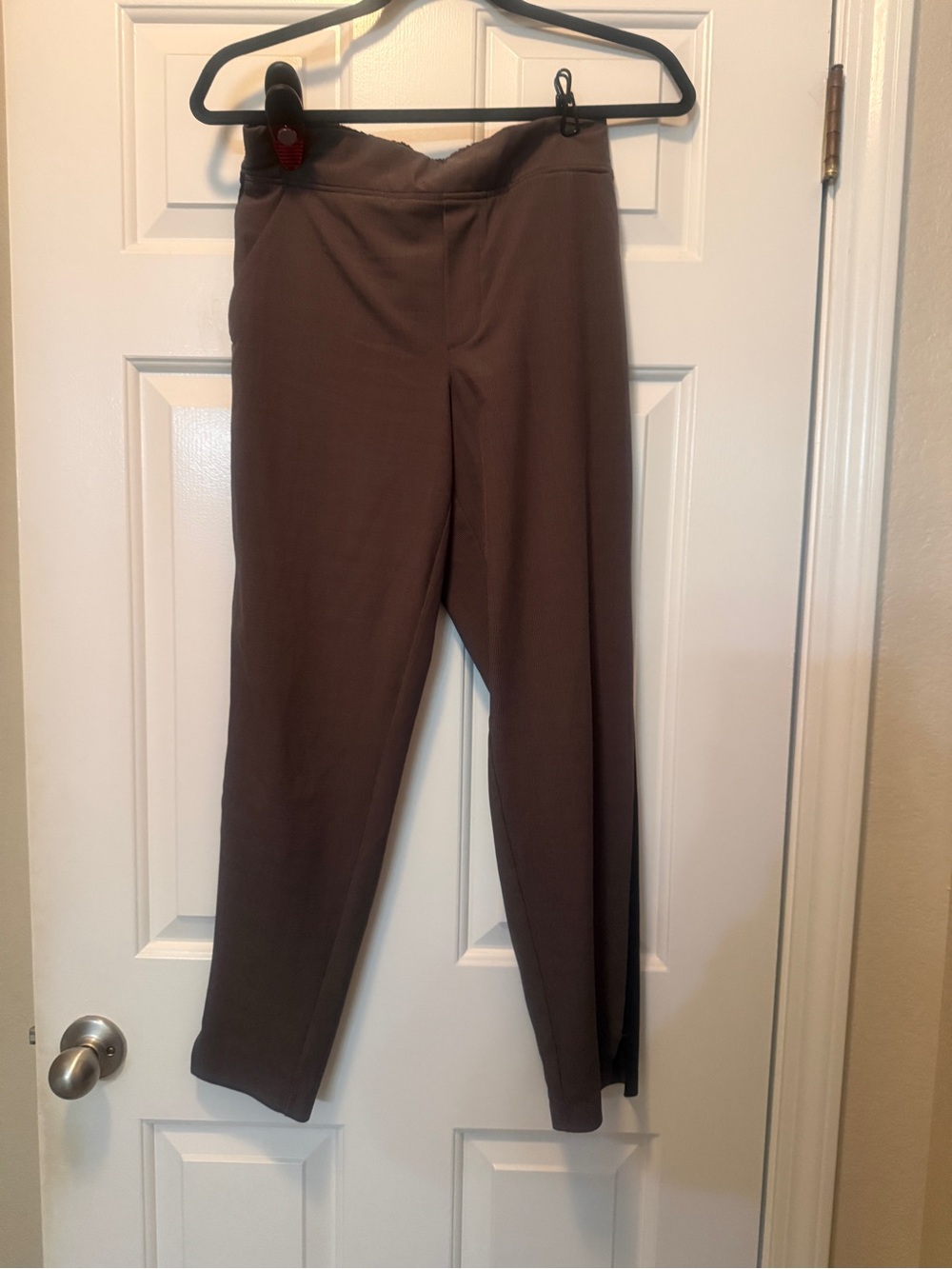 Athleta Brown Plaid jogger style trousers with Black Side Stripe